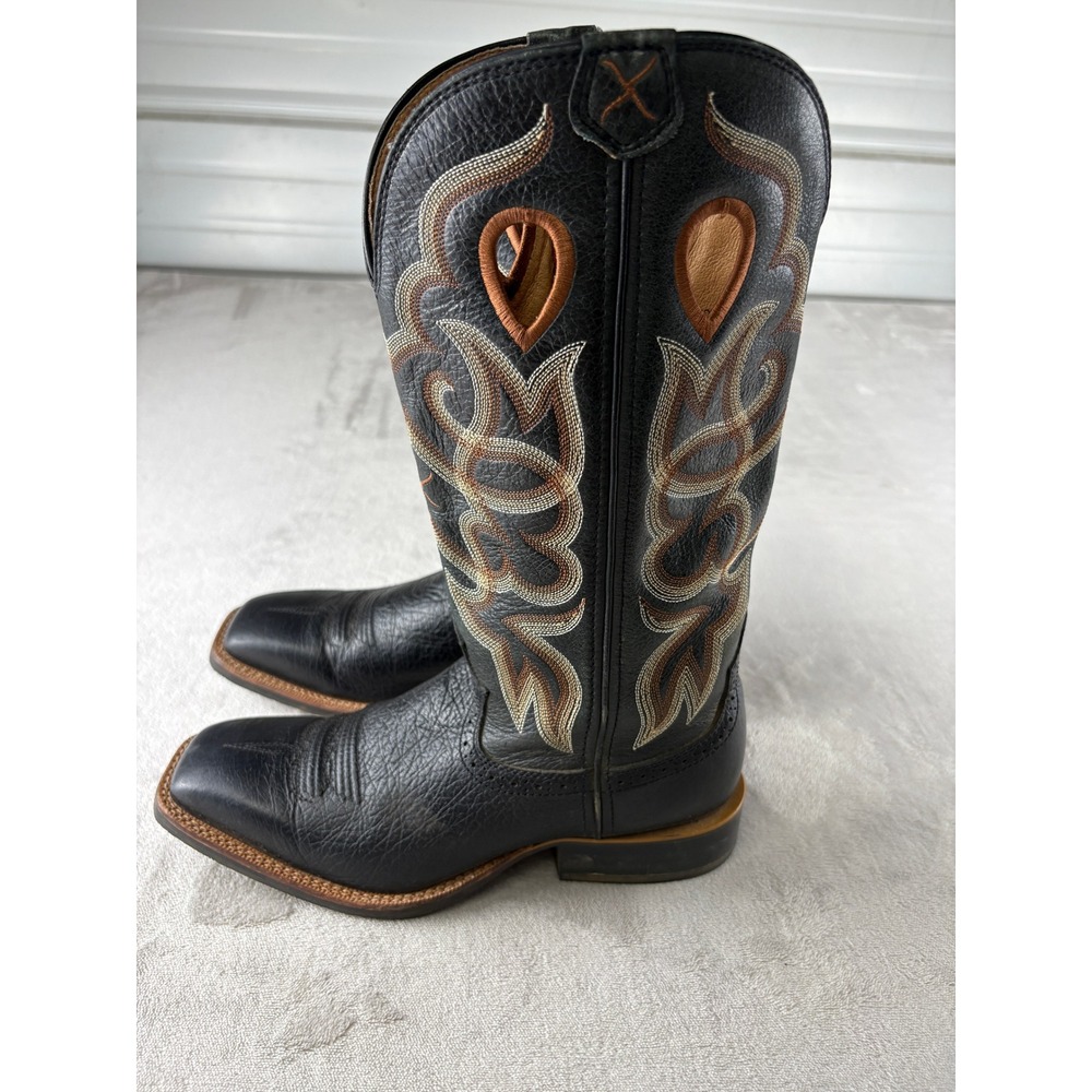 Twisted X Ruff Stock Black Leather Western Cowboy Boots Square Toe Mens 8B